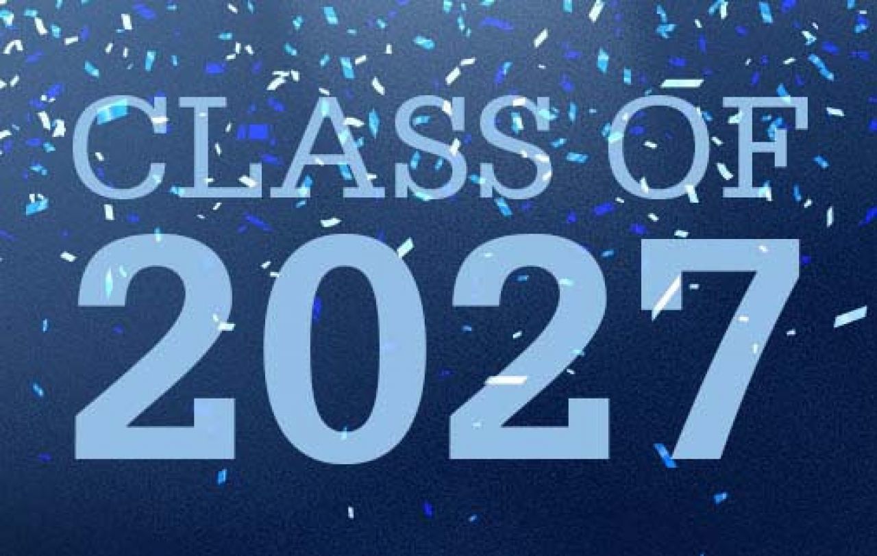 Blue and white graphic with Class of 2027 text
