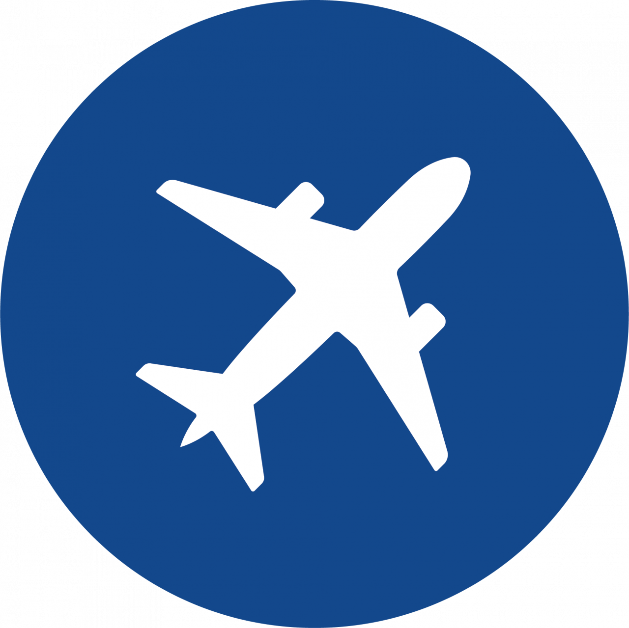 Blue circle with white plane icon centered inside