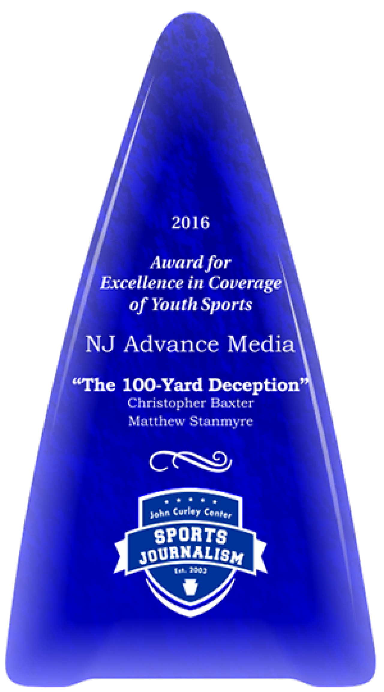 Award for Excellence in Youth Sports award image, blue triangular crystal