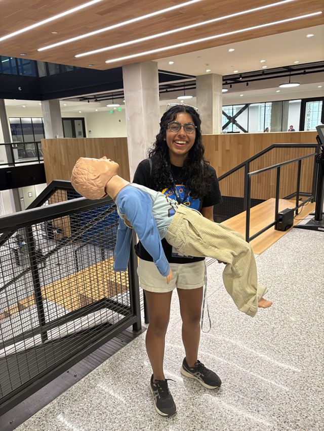 Student with prop person