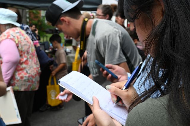 A student takes notes