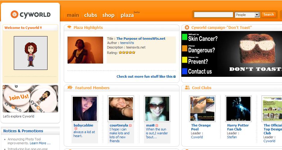 Cyworld website and ads