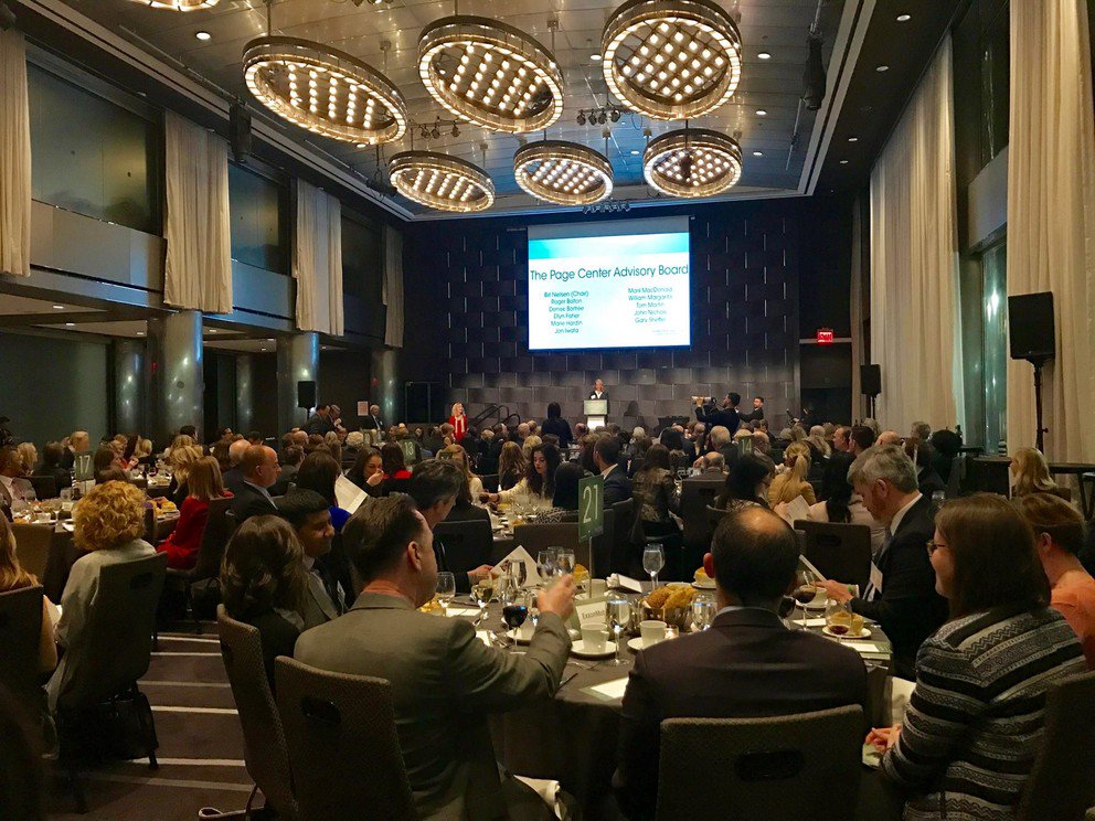 Page Center director Denise Bortree speaks to the awards dinner audience. 