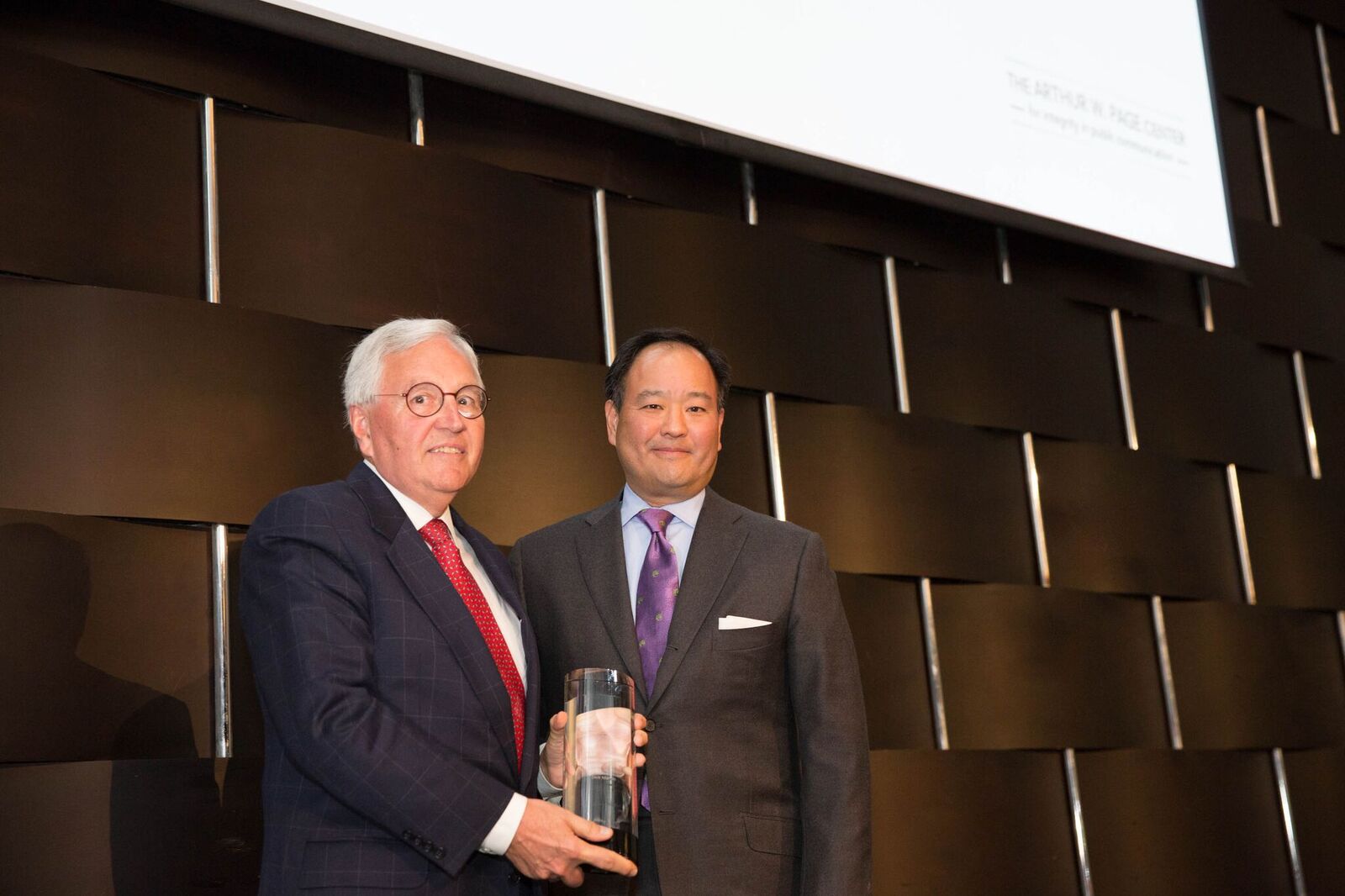 Honoree Dick Martin (left) and Page Center advisory board member Jon Iwata.