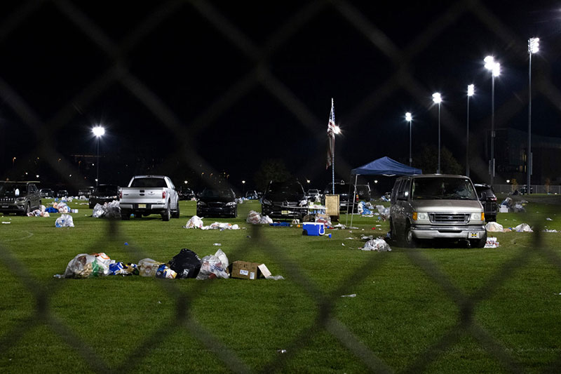 Many bags litter the parking lots around Beaver Stadium. 